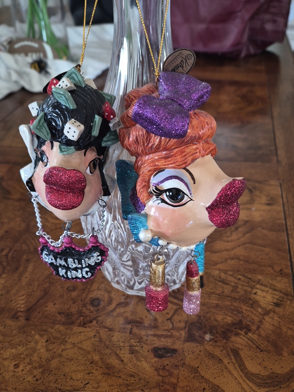 KATHEEIN'S Collwction 2 Holiday Glitter Face Ornaments - Pink & Purple